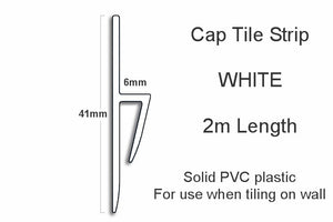 Cap Tile Strip (2m length) WHITE Plastic